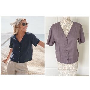 NWT Garnet Hill Gabby Button Front Linen Top, Sz L